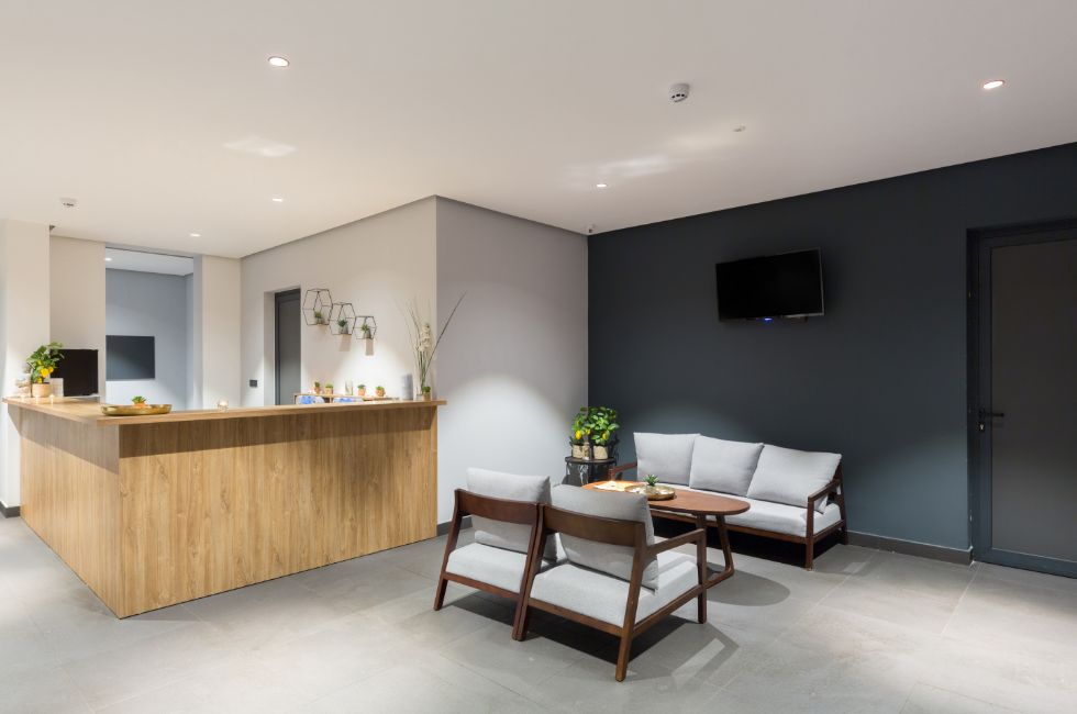 Reception area and front desk in endodontic office in Livingston
